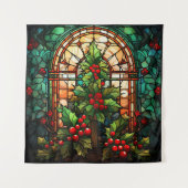 Kerst Glas in lood Tapestry Wandkleed (Voorkant)