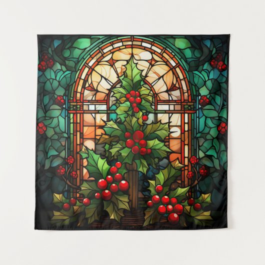 Kerst Glas in lood Tapestry Wandkleed (Voorkant)