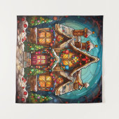 Kerst Glas in lood Tapestry Wandkleed (Voorkant (horizontaal))