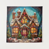 Kerst Glas in lood Tapestry Wandkleed (Voorkant)