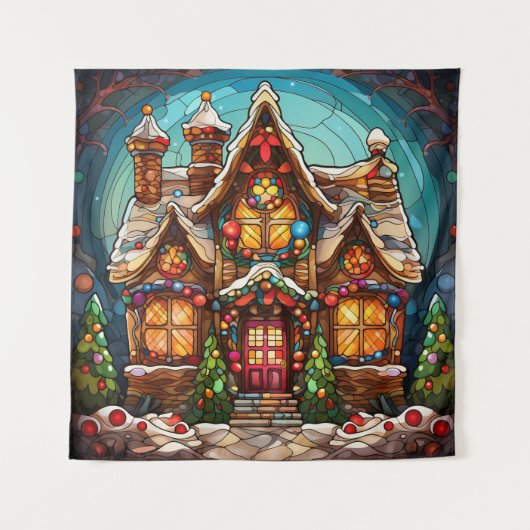 Kerst Glas in lood Tapestry Wandkleed (Voorkant)