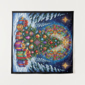 Kerst Glas in lood Tapestry Wandkleed (Voorkant (horizontaal))