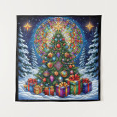 Kerst Glas in lood Tapestry Wandkleed (Voorkant)