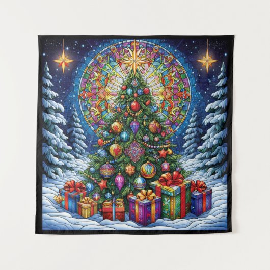 Kerst Glas in lood Tapestry Wandkleed (Voorkant)