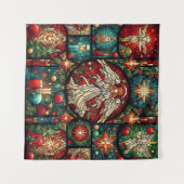 Kerst Glas in lood Tapestry Wandkleed (Voorkant (horizontaal))