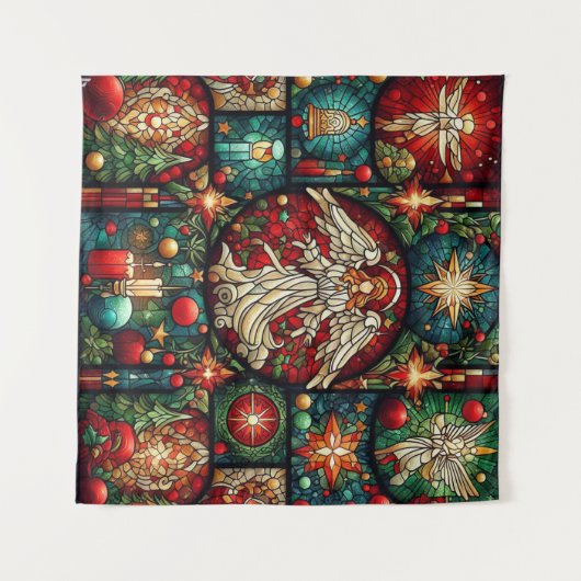 Kerst Glas in lood Tapestry Wandkleed (Voorkant (horizontaal))