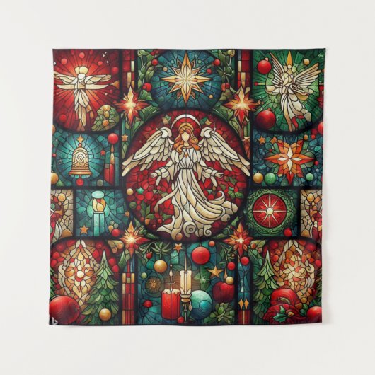 Kerst Glas in lood Tapestry Wandkleed (Voorkant)