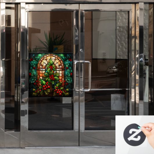 Kerst Glas in lood venster Cling Raamsticker (Kantoordeur)