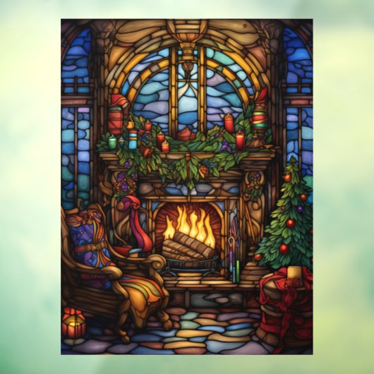 Kerst Glas in lood venster Cling Raamsticker (Vel 3)