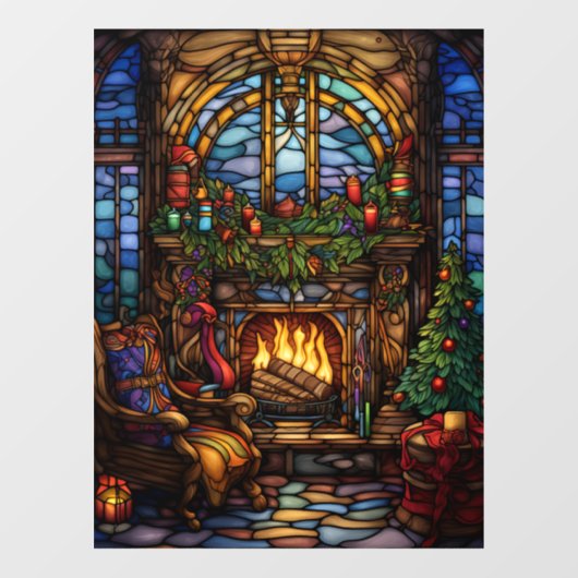 Kerst Glas in lood venster Cling Raamsticker (Vel)