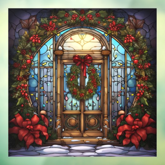 Kerst Glas in lood venster Cling Raamsticker (Vel 3)