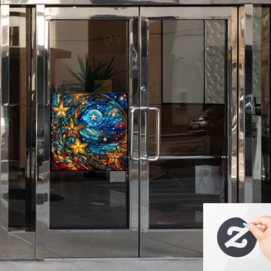 Kerst Glas in lood venster Cling Raamsticker (Kantoordeur)