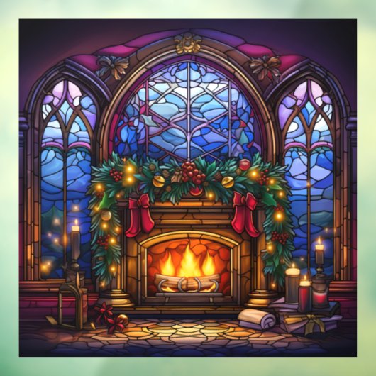 Kerst Glas in lood venster Cling Raamsticker (Vel 3)