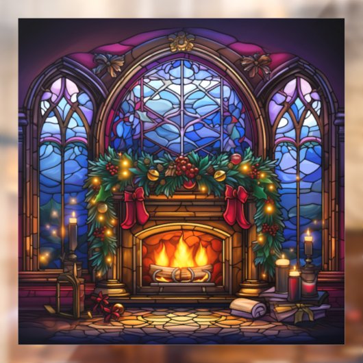 Kerst Glas in lood venster Cling Raamsticker (Vel 2)