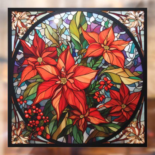 Kerst Glas in lood venster Cling Raamsticker (Vel 2)