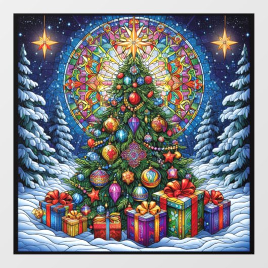 Kerst Glas in lood venster Cling Raamsticker (Vel)