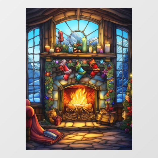Kerst Glas in lood venster Cling Raamsticker (Vel)