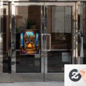 Kerst Glas in lood venster Cling Raamsticker (Kantoordeur)