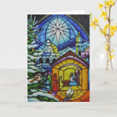 "Kerst glas-in-loodraam aquarel kunst Kaart (Gele Bloem)