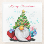 Kerst Glas Onderzetter Gnome met Cadeaus (Voorkant)