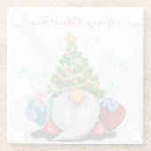 Kerst Glas Onderzetter Gnome met Cadeaus (Achterkant)