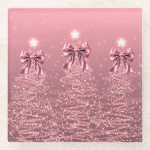Kerst glinsterende bomen Blush Nep roze strik Glazen Onderzetter