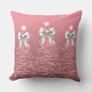 Kerst glinsterende bomen Blush Roze Nep witte stri Kussen