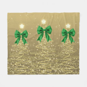 Kerst glinsterende bomen goud namaak groene strik fleece deken