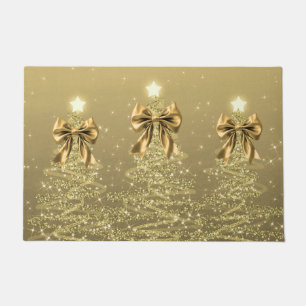Kerst glinsterende bomen goud namaak lint deurmat