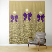 Kerst glinsterende bomen goud namaak paarse strik wandkleed (In situ)