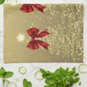 Kerst glinsterende bomen goud namaak rode strik theedoek (Gevouwen)