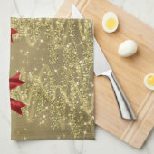 Kerst glinsterende bomen goud namaak rode strik theedoek (Quarter Fold)