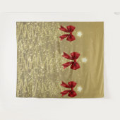 Kerst glinsterende bomen goud neps rode strik  wandkleed (Voorkant (horizontaal))