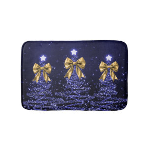 Kerst glinsterende bomen marineblauw nepgouden str badmat