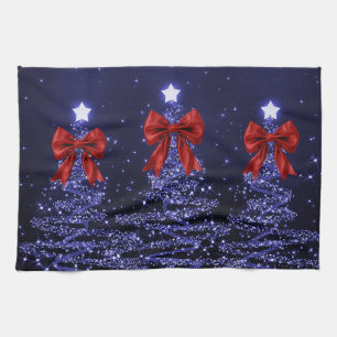 Kerst glinsterende bomen marineblauw nepsatijnen r theedoek