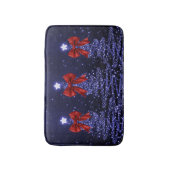 Kerst glinsterende bomen Navy Blue Nep rode strik Badmat (Voorkant Verticaal)