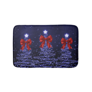 Kerst glinsterende bomen Navy Blue Nep rode strik  Badmat