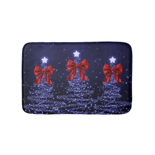 Kerst glinsterende bomen Navy Blue Nep rode strik Badmat (Voorkant)