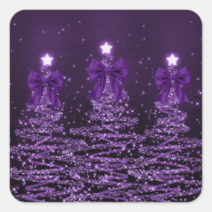 Kerst glinsterende bomen paarse nepbouw vierkante sticker