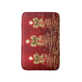 Kerst glinsterende bomen rood goud namaak lint  badmat (Voorkant Verticaal)