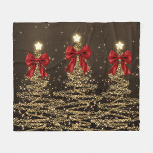 Kerst glinsterende bomen rood goud namaak lint fleece deken