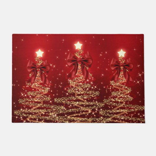 Kerst glinsterende bomen Rood Goud Neppe Boog Deurmat (Voorkant)