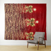 Kerst glinsterende bomen Rood Goud Neppe strik Wandkleed (In Situ (horizontaal))