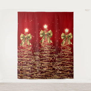Kerst glinsterende bomen Rood Goud Neppe strik Wandkleed