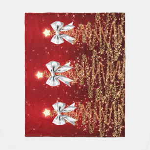 Kerst glinsterende bomen Rood Goud Zilver Boog Fleece Deken