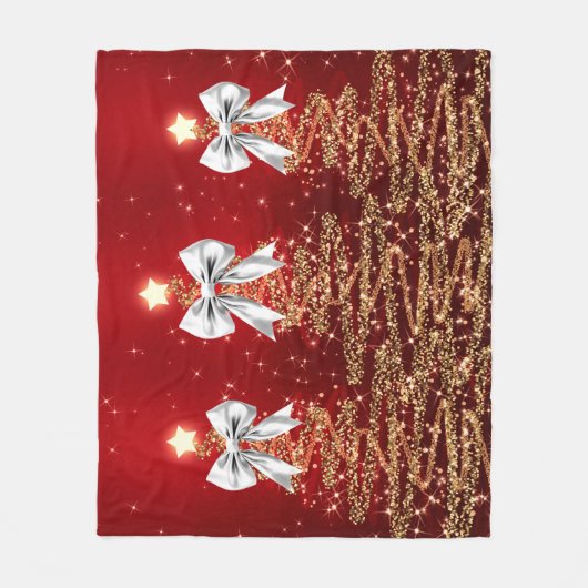 Kerst glinsterende bomen Rood Goud Zilver Boog Fleece Deken (Voorkant)