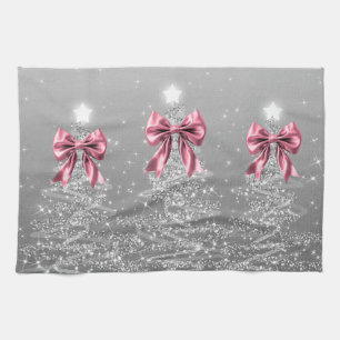 Kerst glinsterende bomen zilveren namaak roze stri theedoek