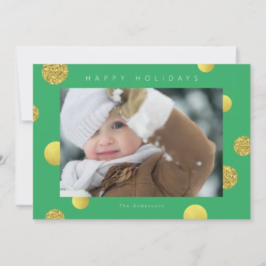 Kerst glinsterende fotokaart - Gouden stippen groe Feestdagenkaart (Voorkant)