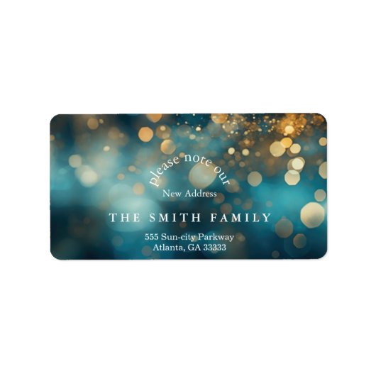 Kerst Glitter Bokeh Nieuw Adres Etiket (Voorkant)