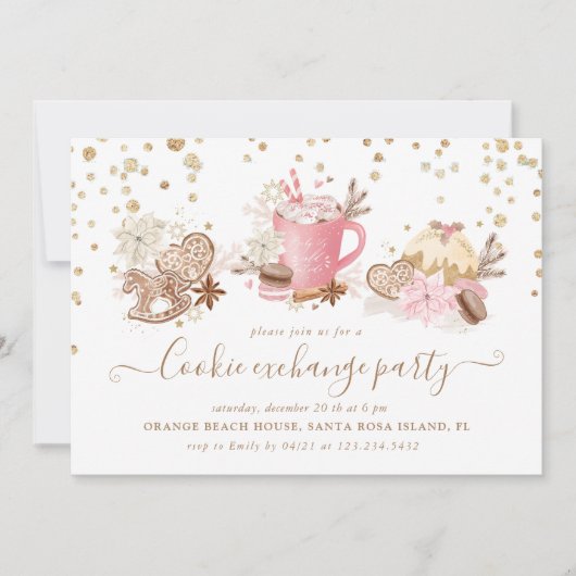 Kerst Glitter Cookie Exchange Party Kaart (Voorkant)